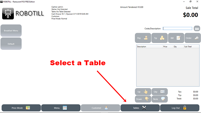 Select a restaurant table