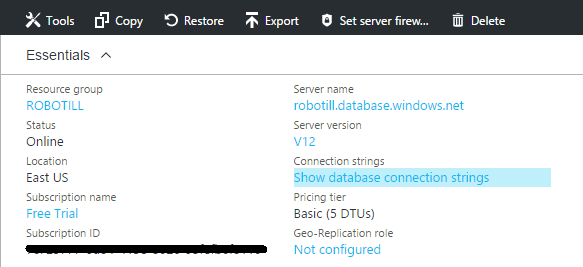 Cloud Server Connection String