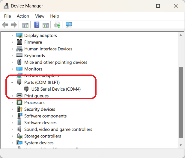 Pole display port in device manager.