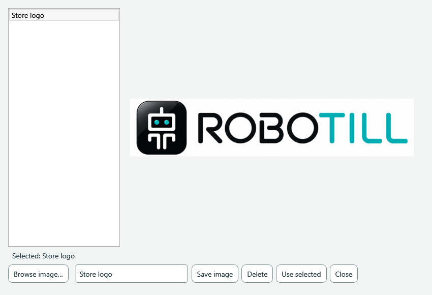 Saved print image library with a sample Store logo selected
