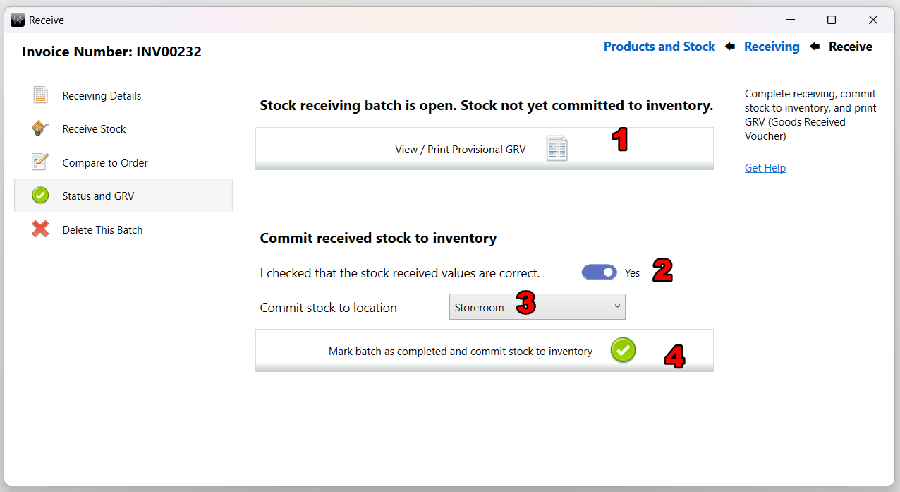 View provisional GRV with open received batch