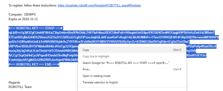 ROBOTILL Registration Key