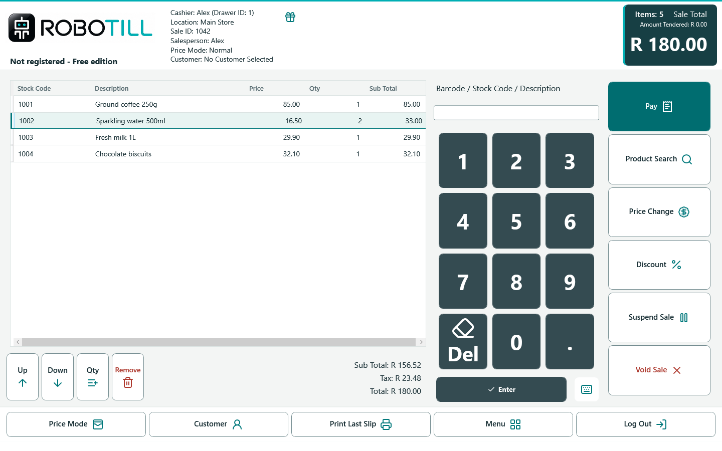 ROBOTILL Retail sales screen with the new interface
