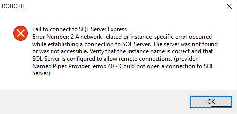 SQL Failed connect error 40