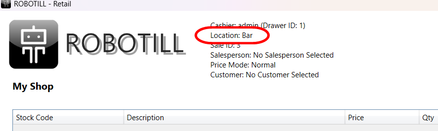 Till location display.