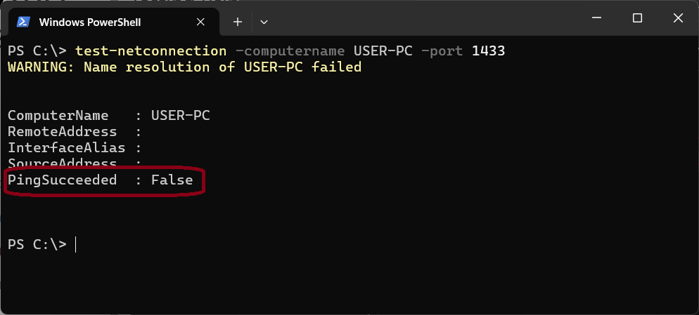 failed network test