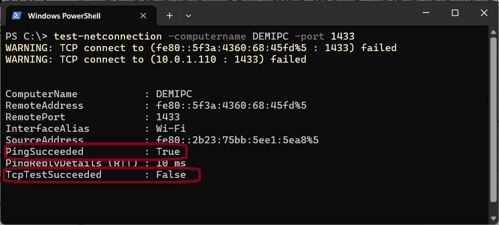 failed network test - port number.